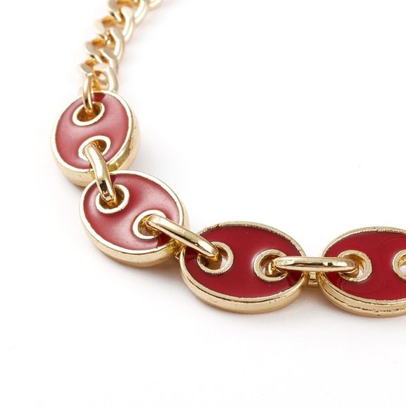 2/$20 NWOT Red Enamel Coffee bean Link Bracelet with Gold extender chain - Picture 3 of 5
